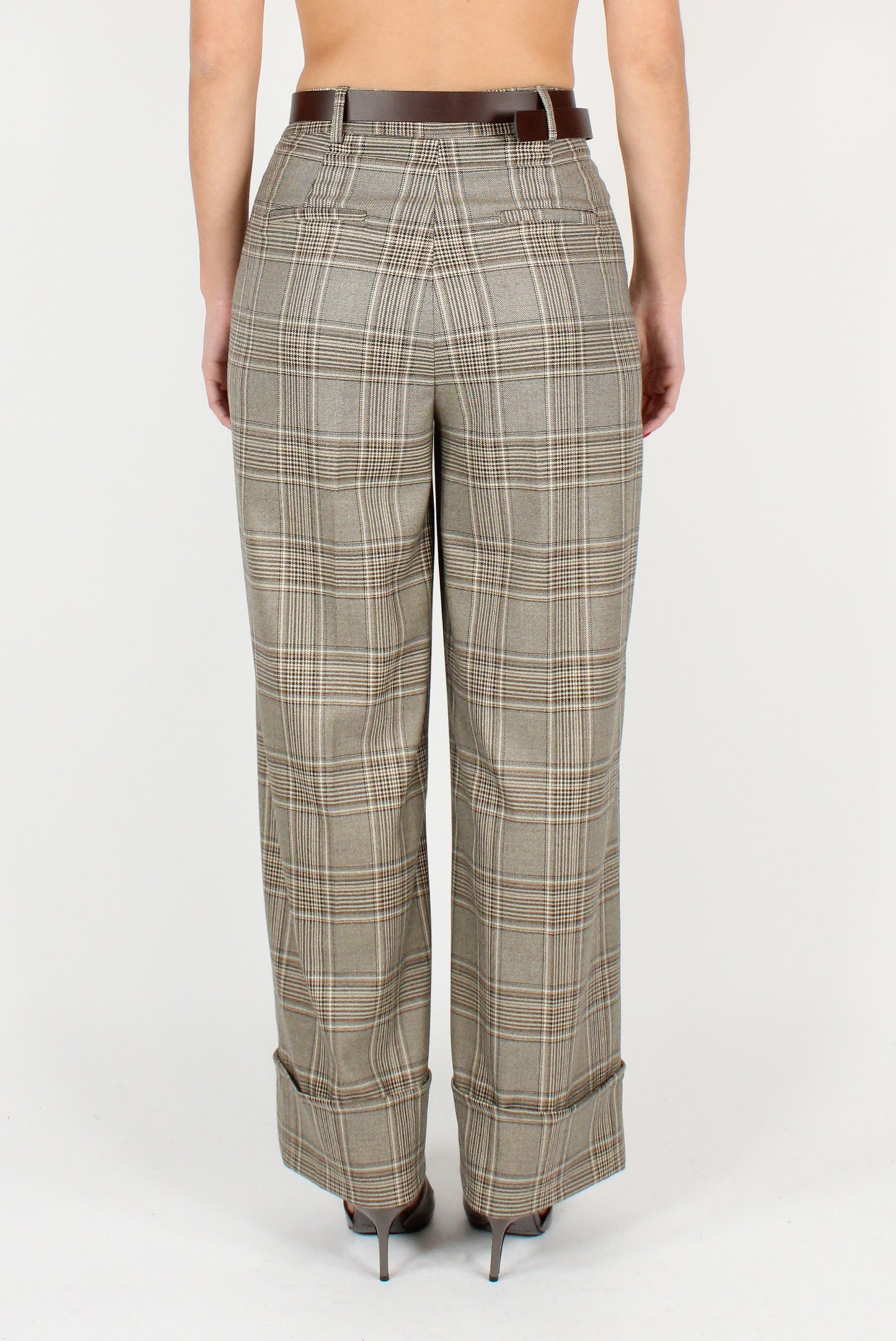 Palazzo Pants with Checked Cuff