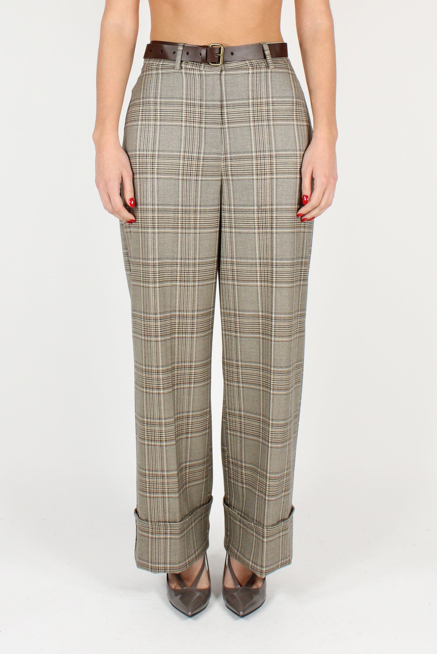 Palazzo Pants with Checked Cuff