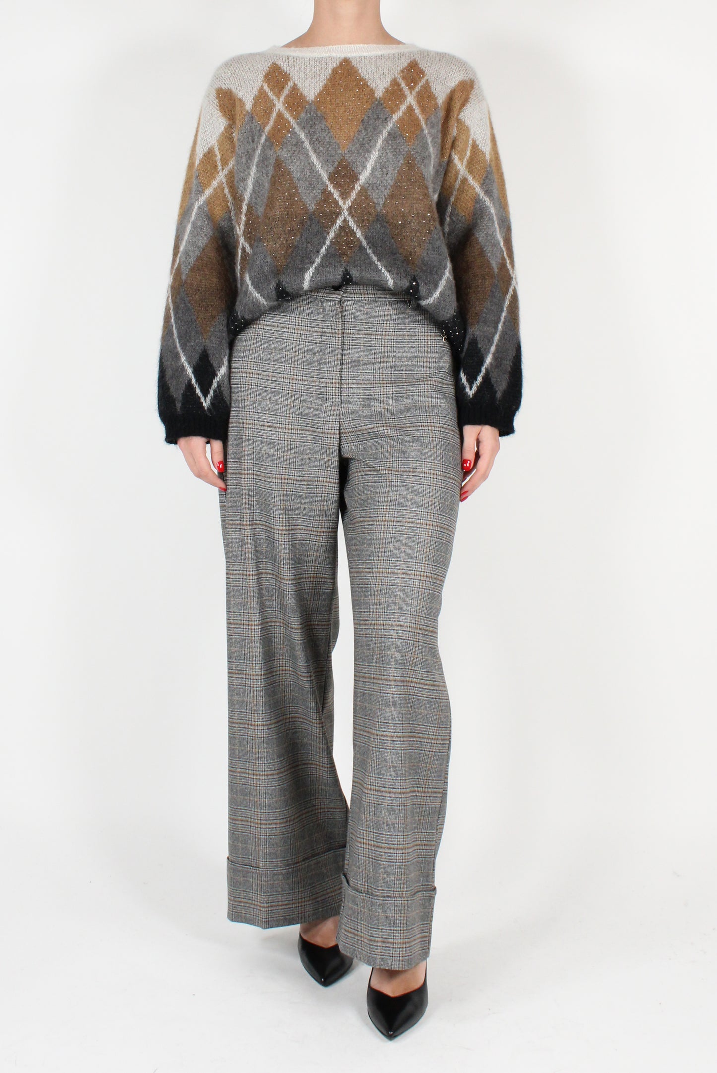 Tartan Palazzo Trousers with Cuff