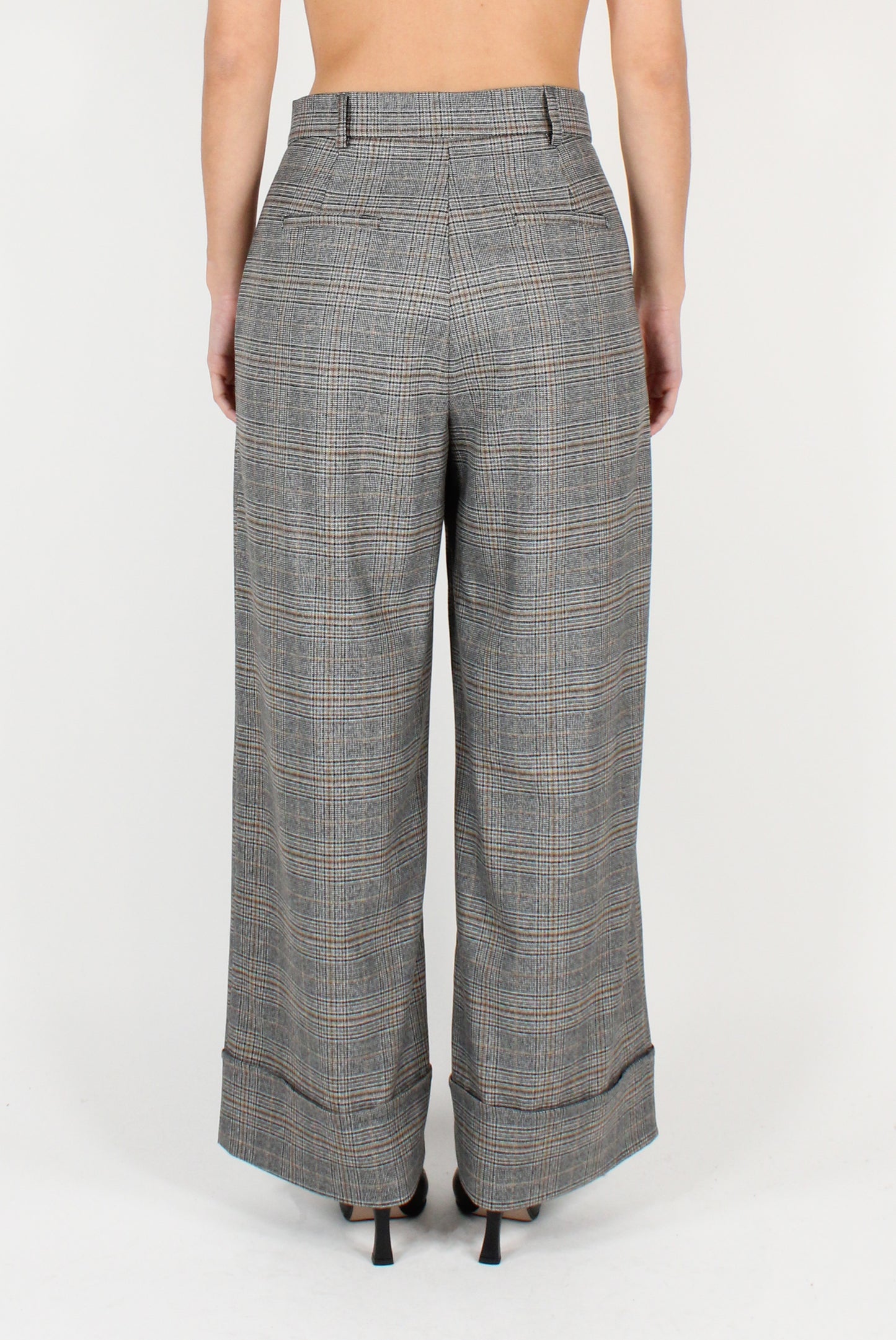 Tartan Palazzo Trousers with Cuff