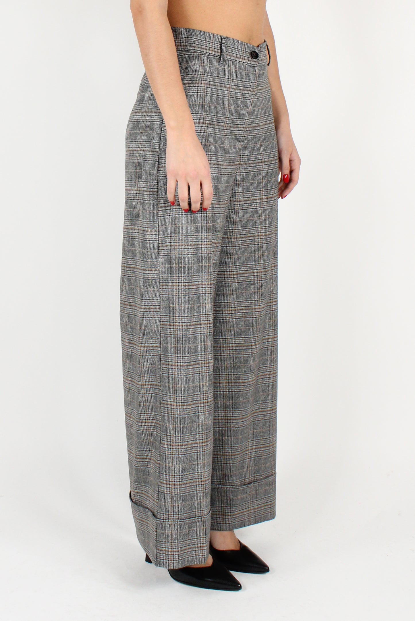 Tartan Palazzo Trousers with Cuff