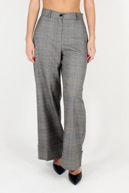 Tartan Palazzo Trousers with Cuff