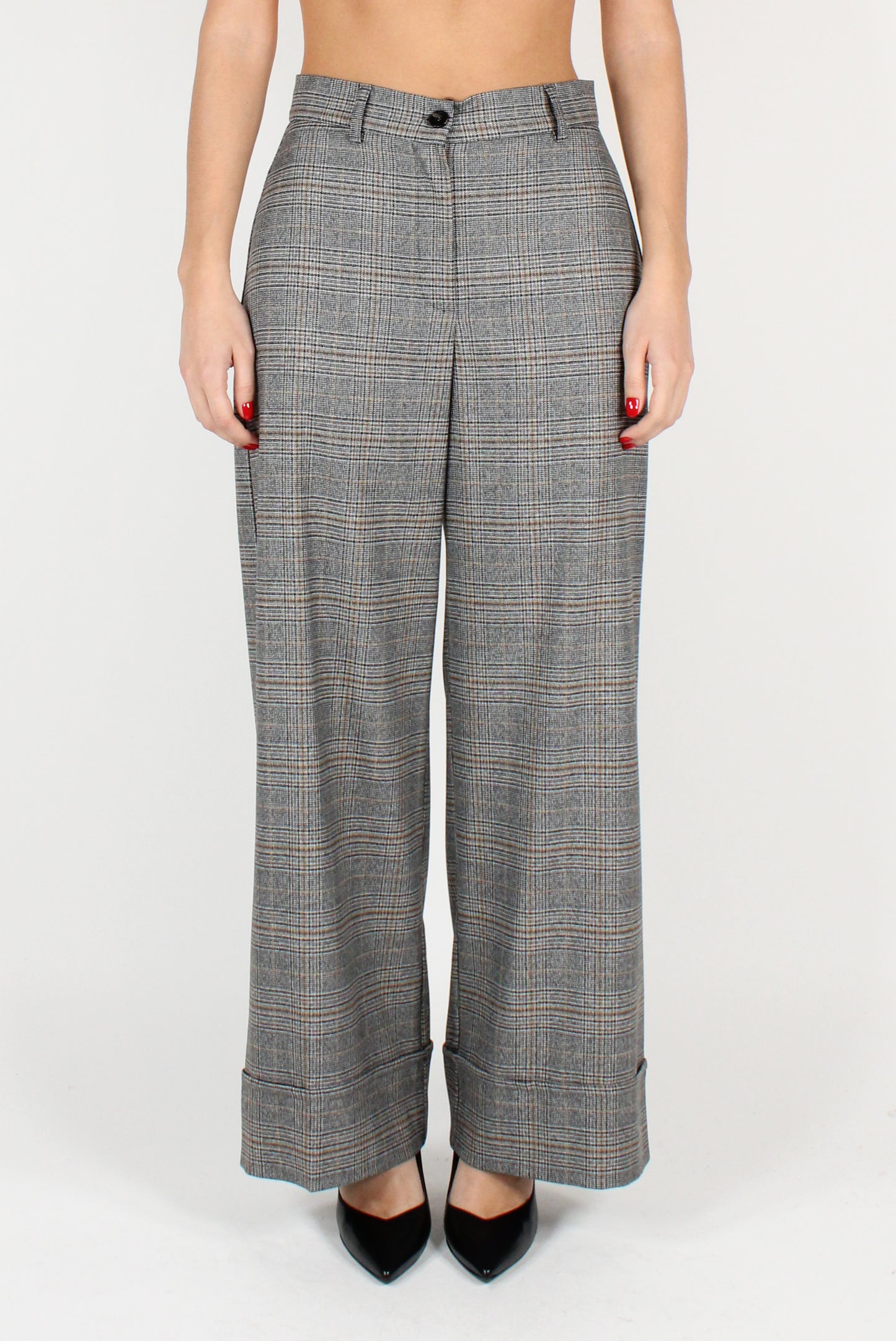 Tartan Palazzo Trousers with Cuff