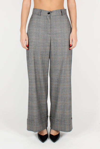 Tartan Palazzo Trousers with Cuff