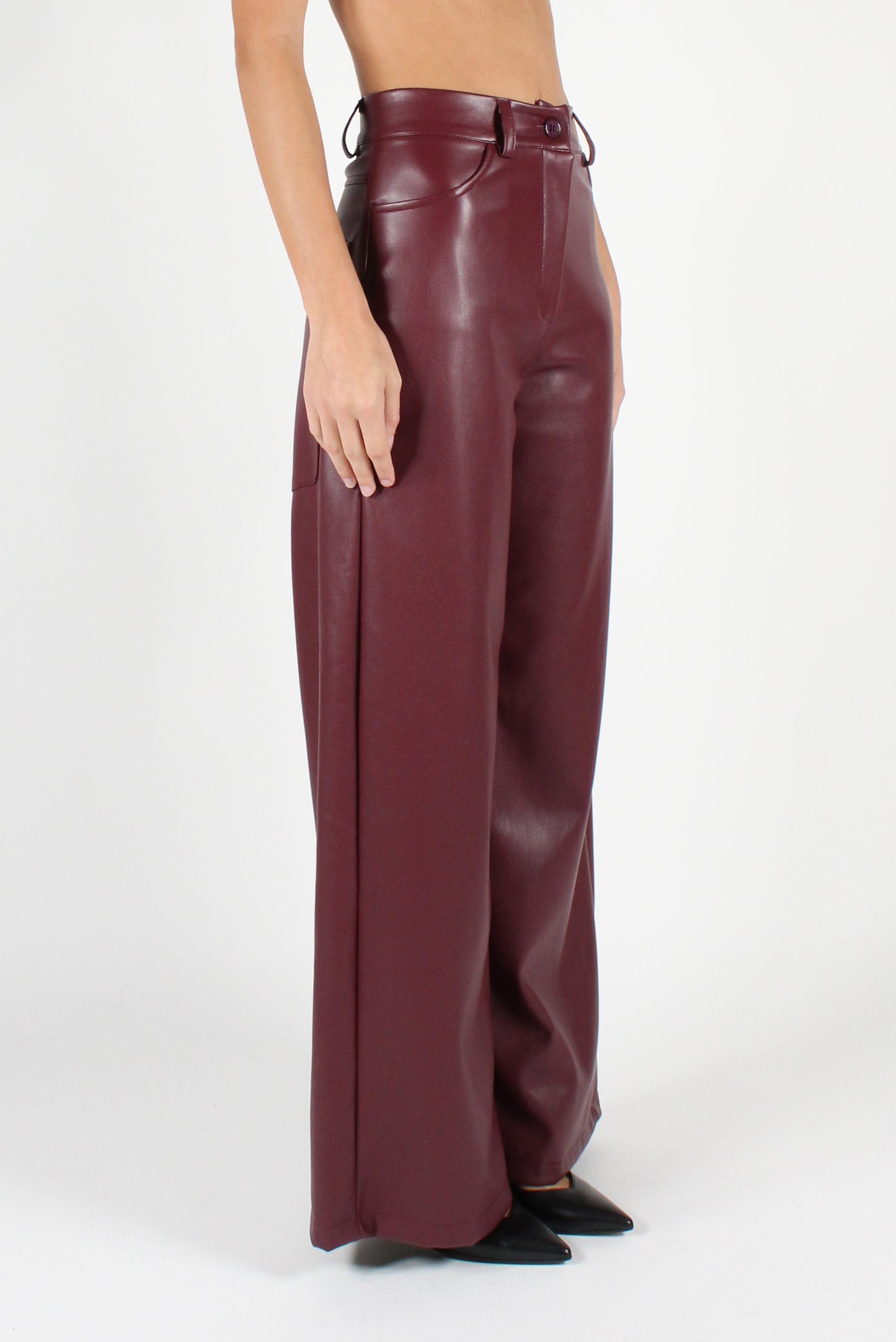 Smooth Eco-Leather Trousers with Pockets