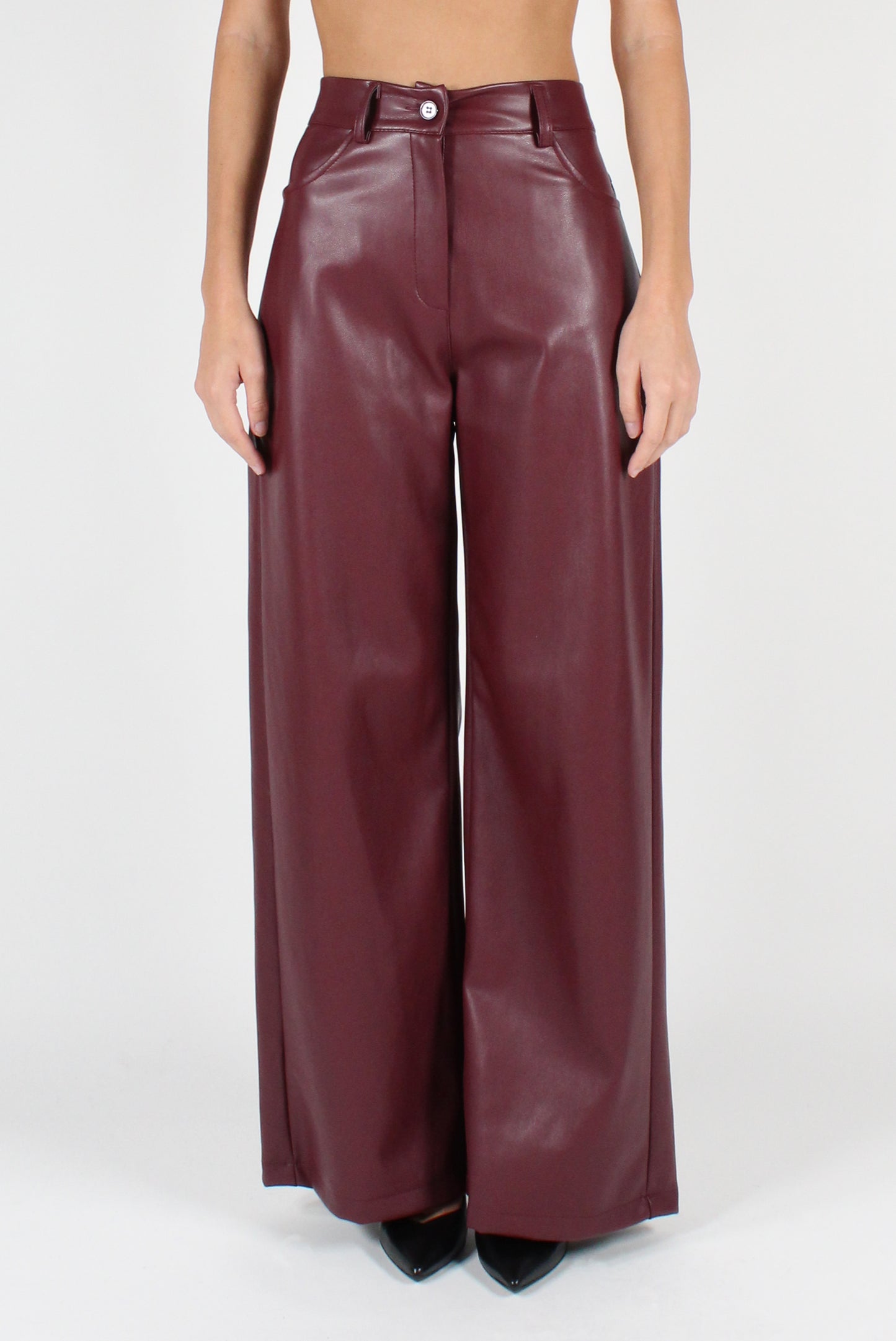 Smooth Eco-Leather Trousers with Pockets