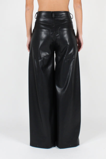 Smooth Eco-Leather Trousers with Pockets