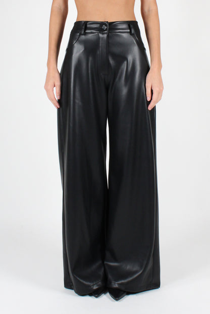 Smooth Eco-Leather Trousers with Pockets