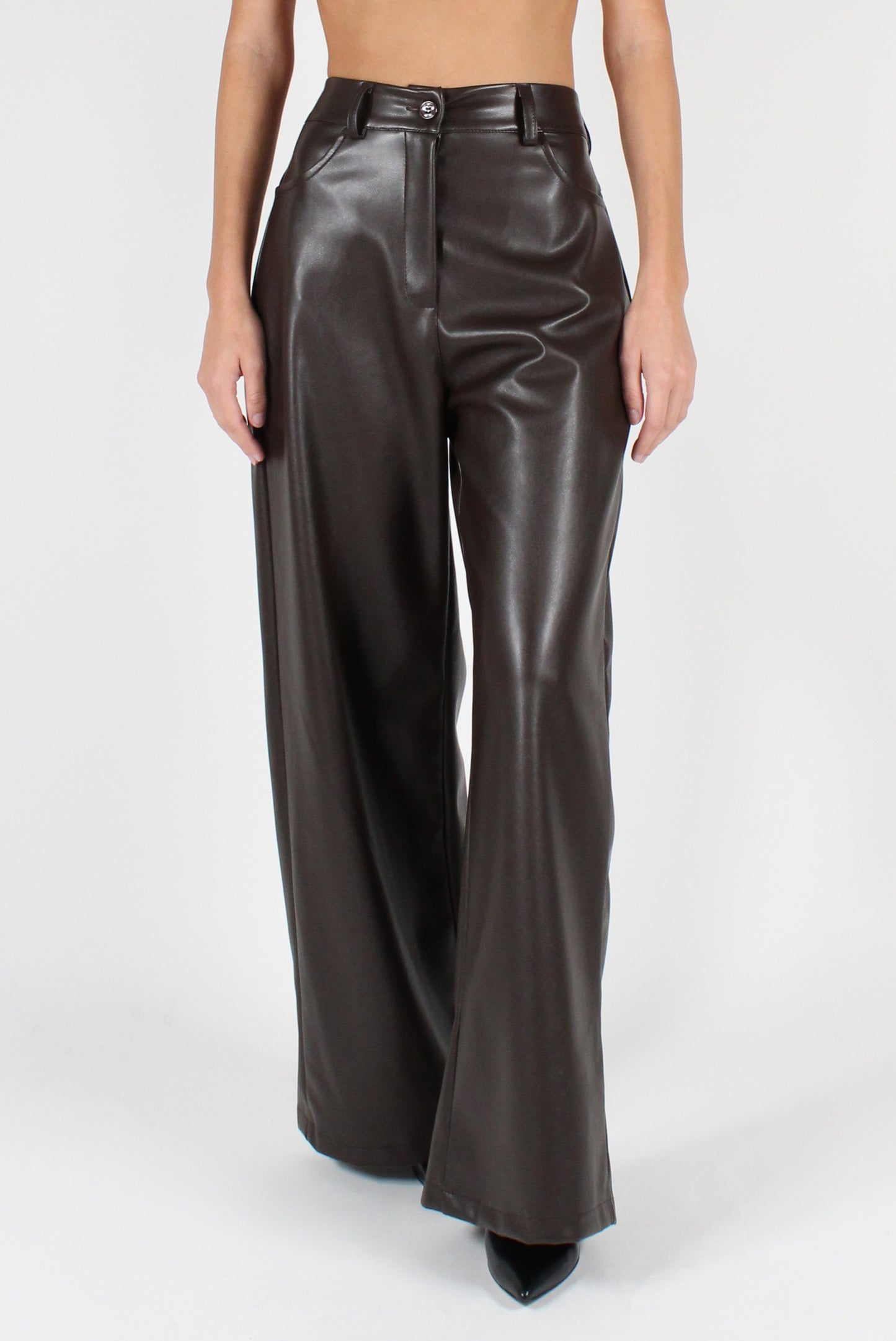 Smooth Eco-Leather Trousers with Pockets