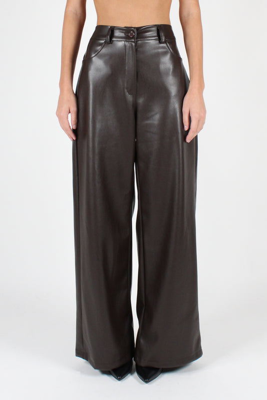 Faux Leather Trousers with Pockets