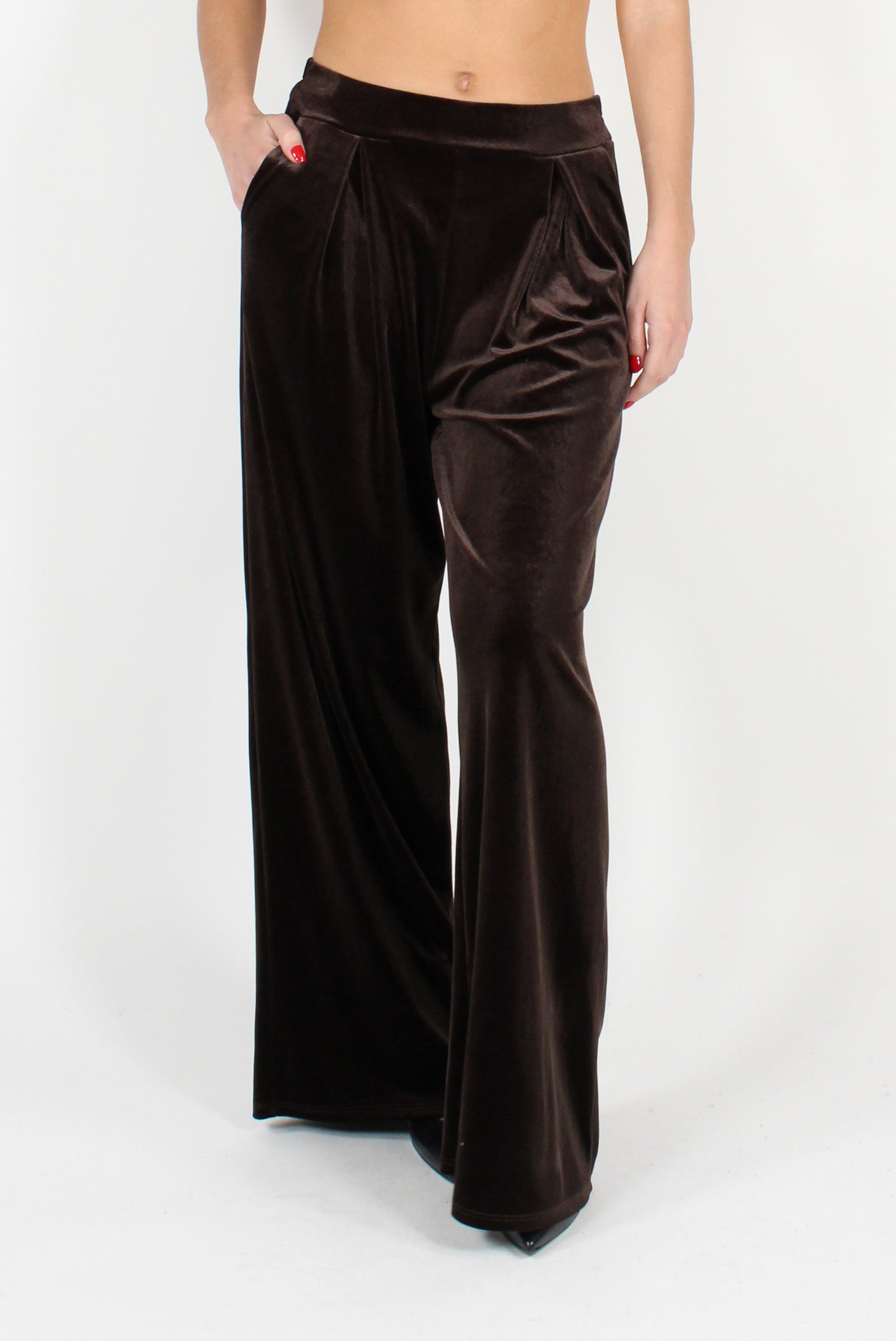 Smooth Velvet Pants with Pleats