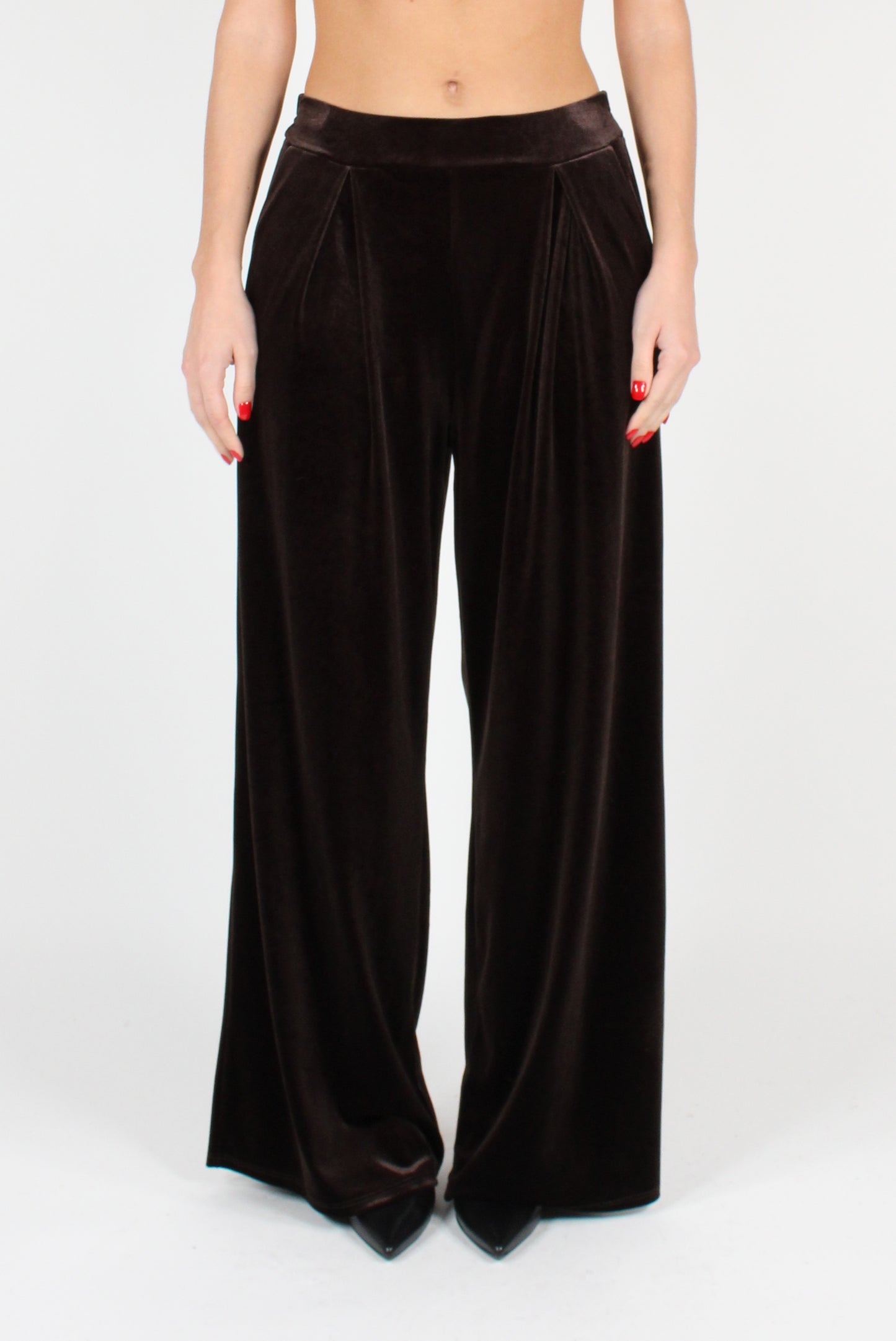 Smooth Velvet Pants with Pleats