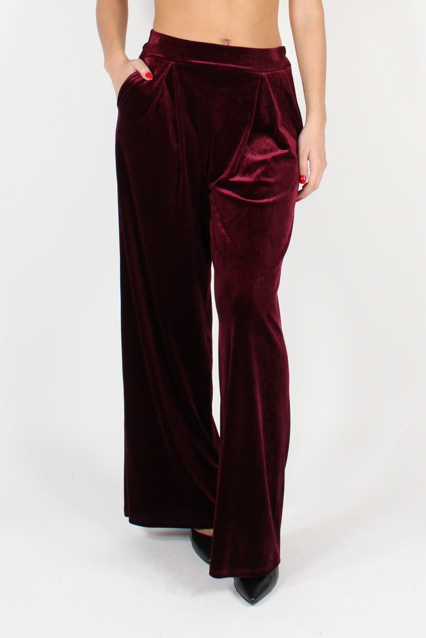 Smooth Velvet Pants with Pleats