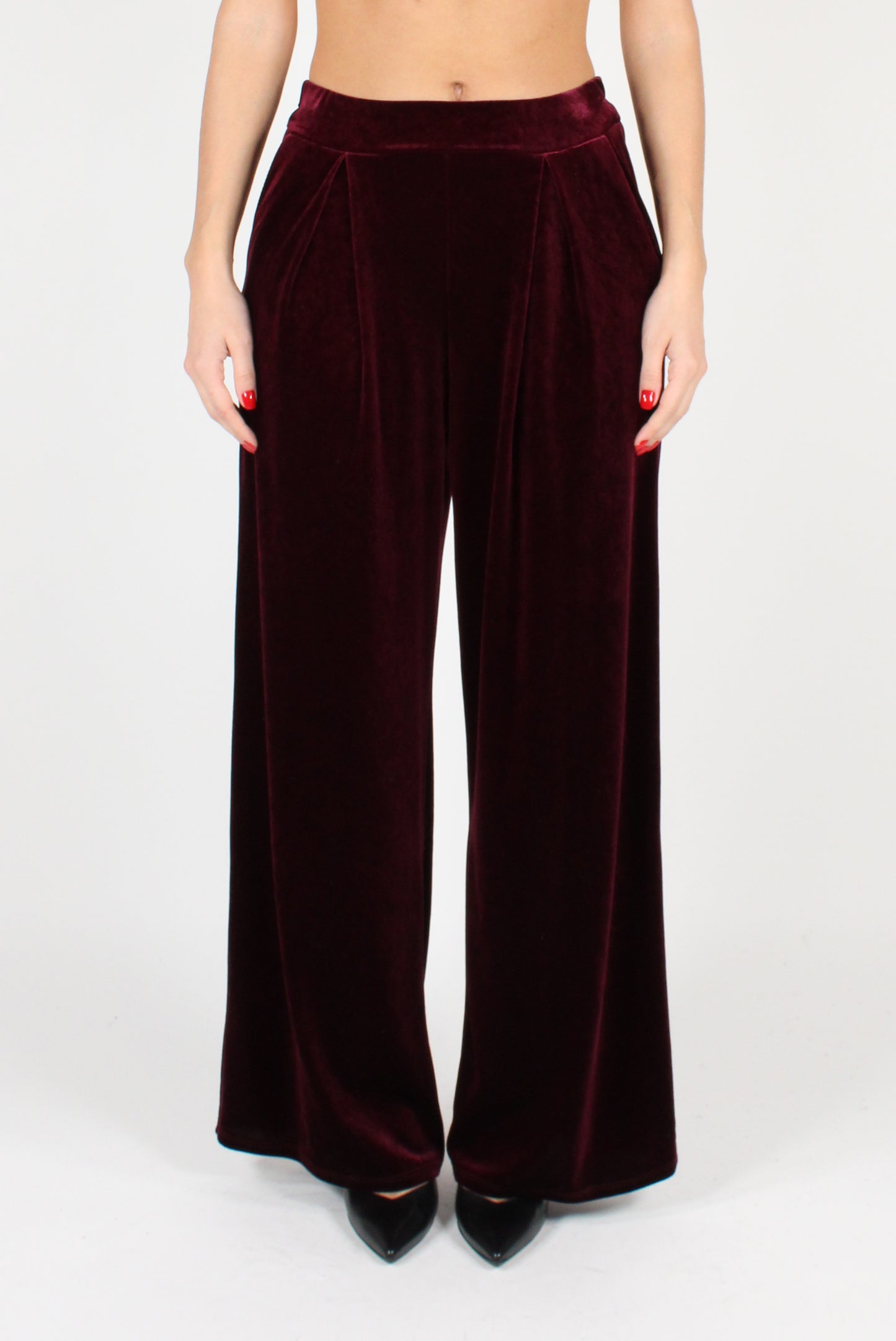 Smooth Velvet Pants with Pleats