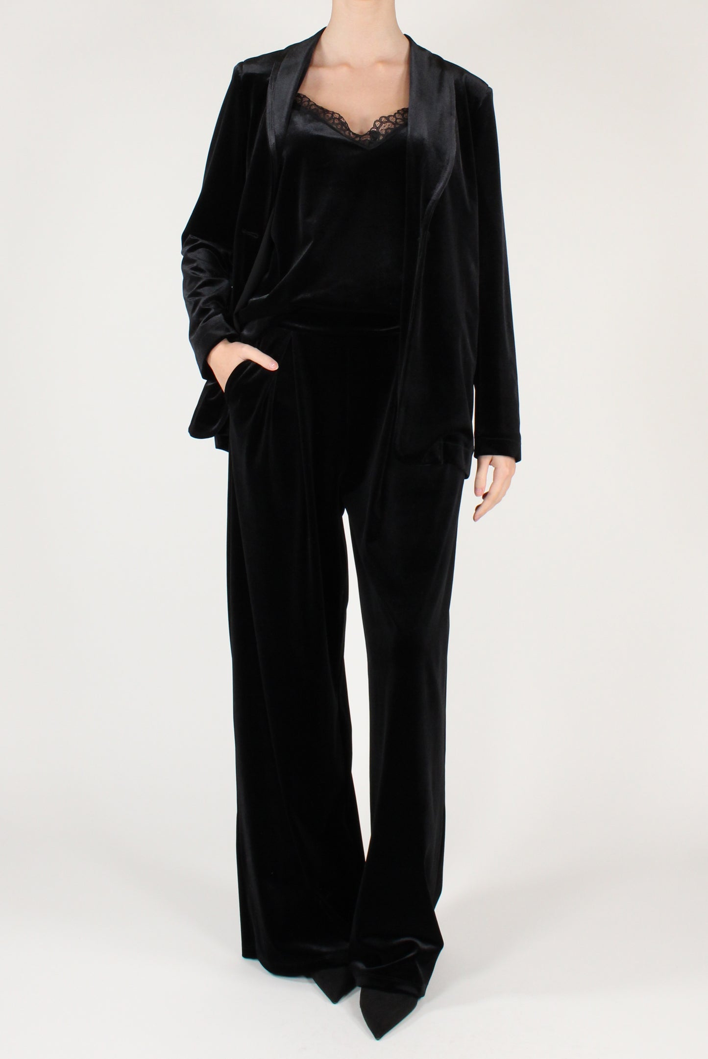 Top in Velluto Liscio con Pizzo