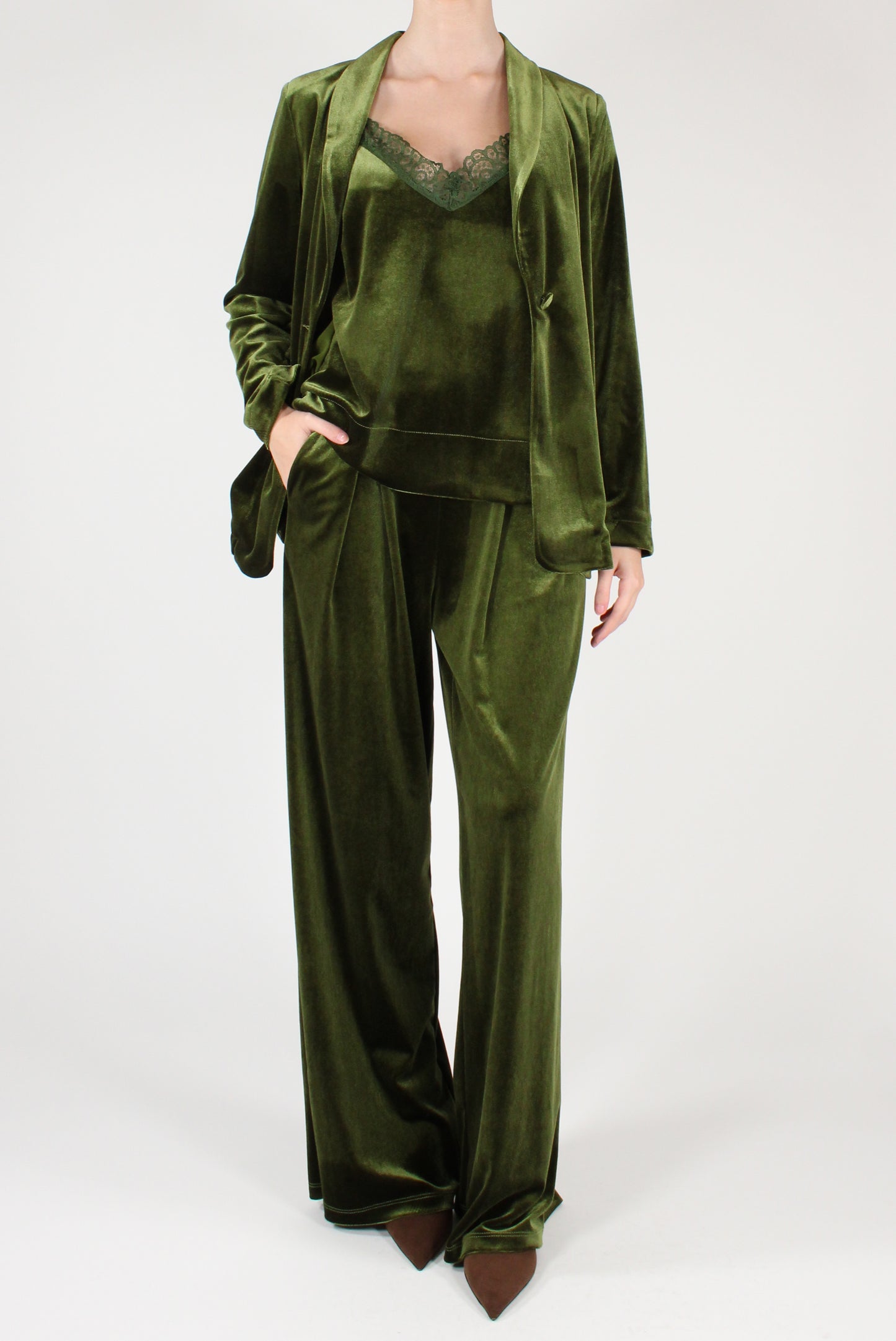 Pantaloni con Pinces in Velluto Liscio