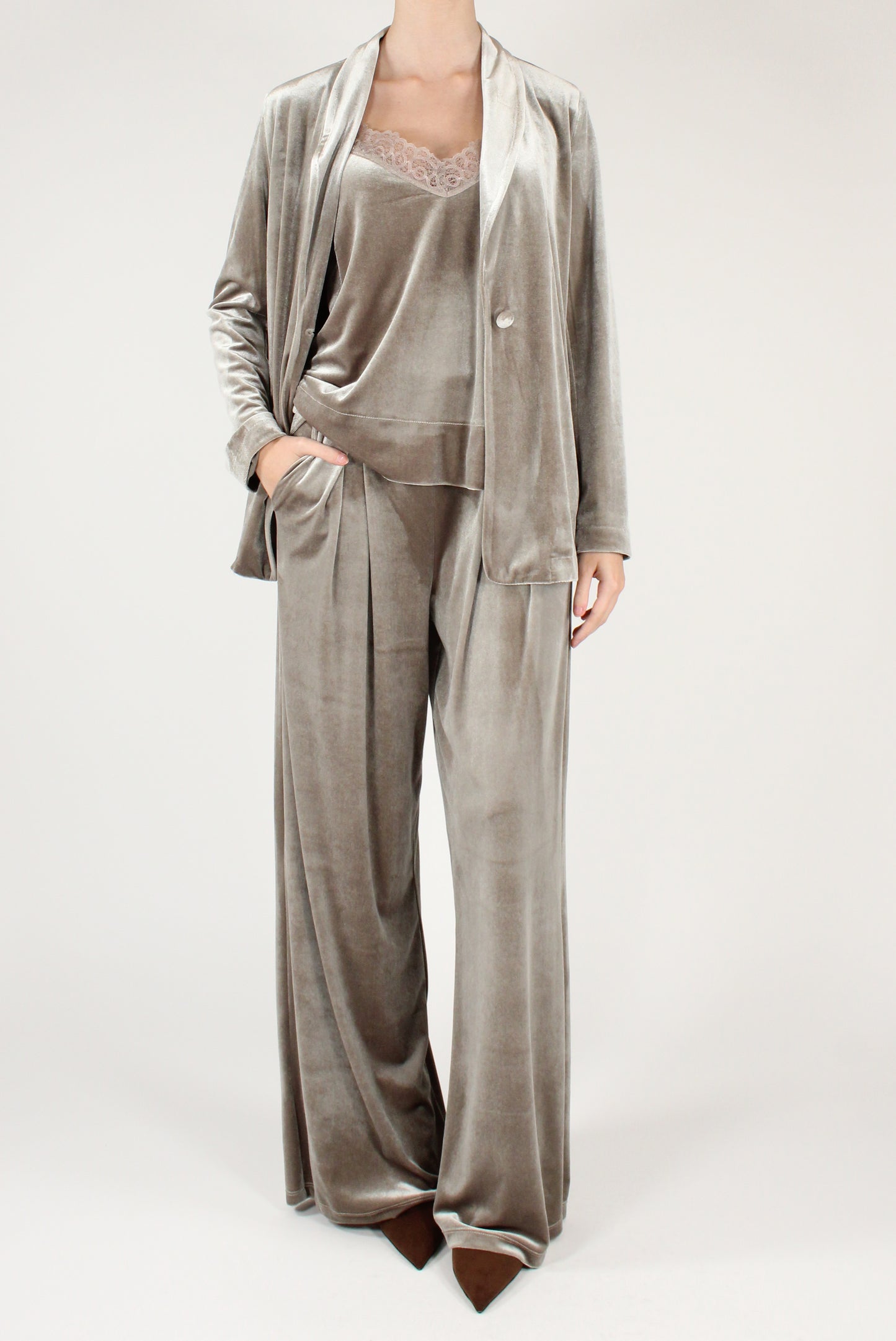 Top in Velluto Liscio con Pizzo