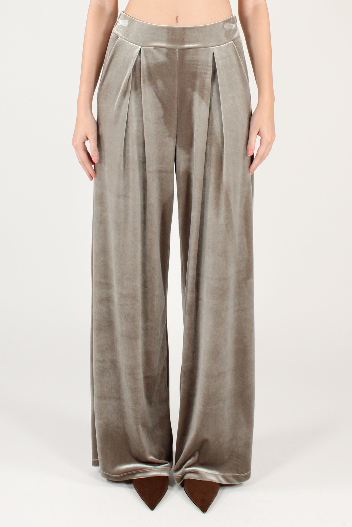 Pantaloni con Pinces in Velluto Liscio