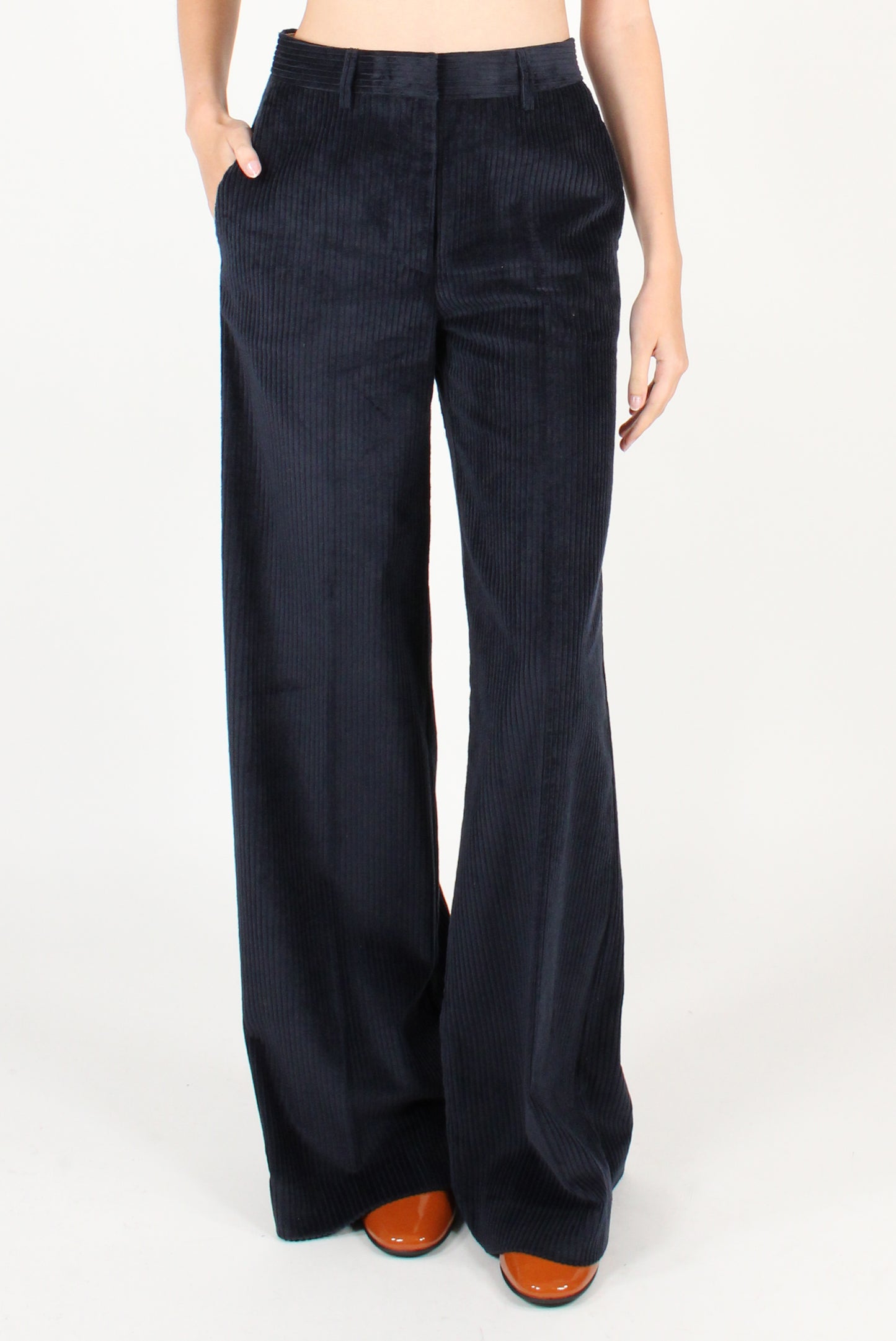 Pantaloni a Palazzo in Velluto a Costa Larga