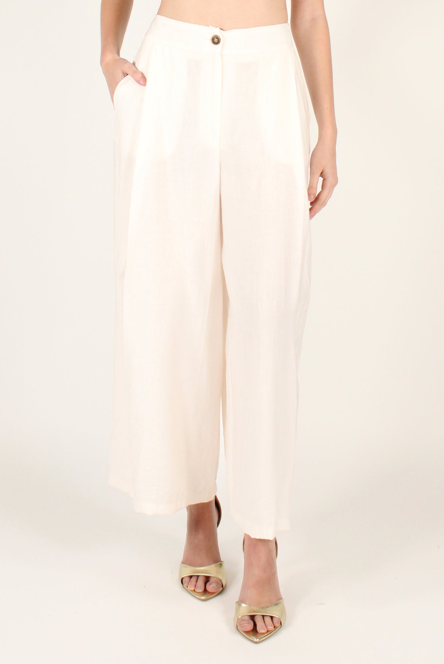 Pantaloni Ampi con Pinces in Misto Viscosa
