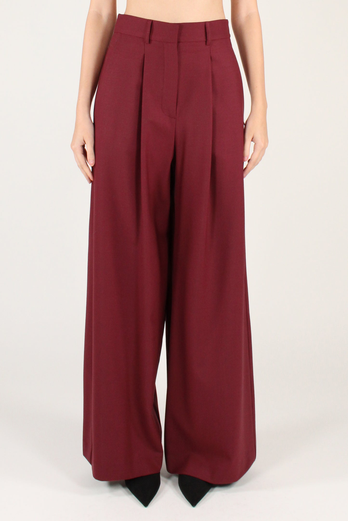 Pantaloni a Palazzo con Pinces Misto Lana