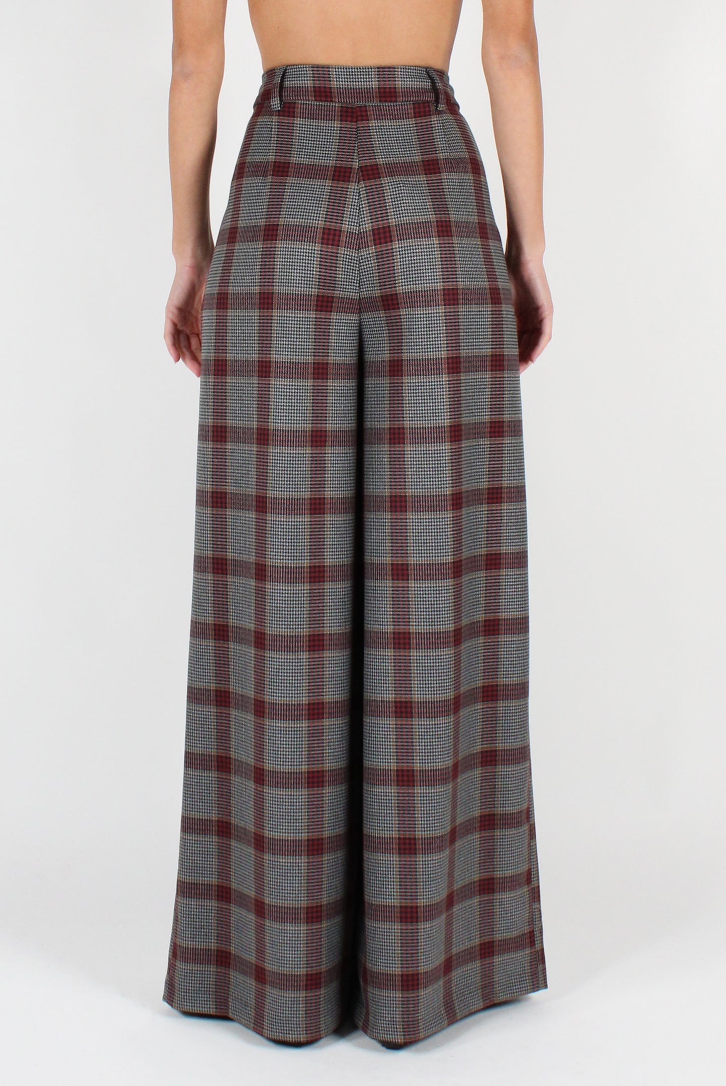 Tartan Palazzo Pants with Pleats