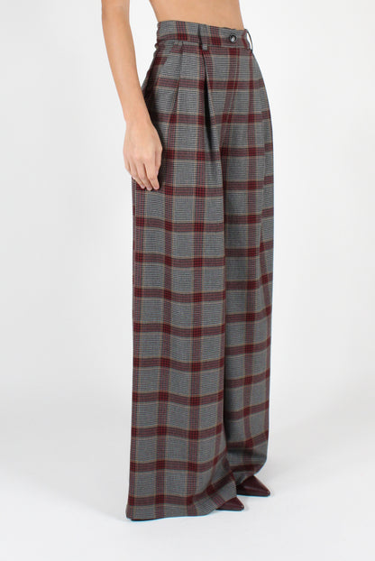 Tartan Palazzo Pants with Pleats