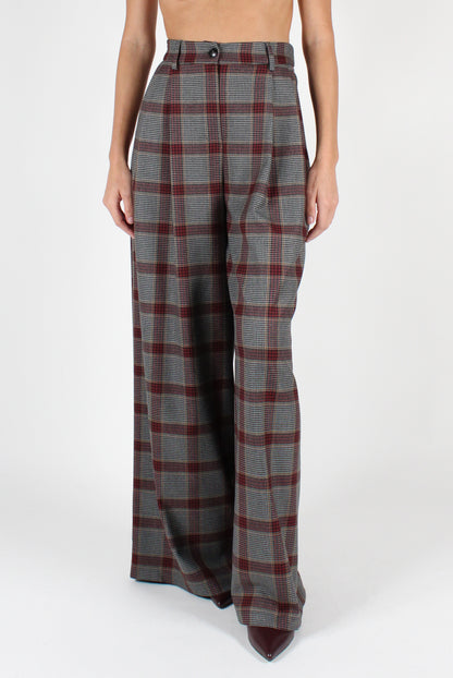 Tartan Palazzo Pants with Pleats