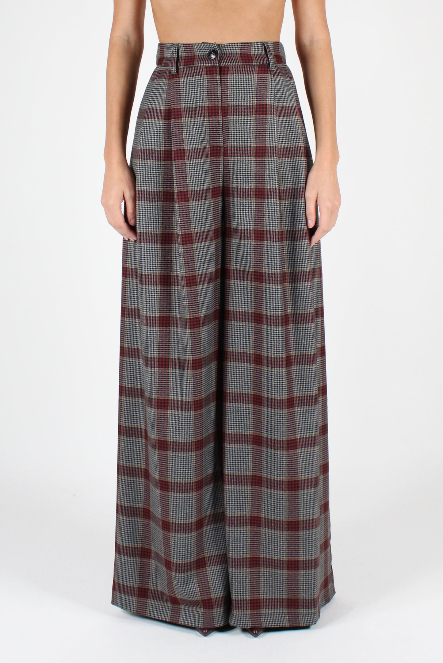 Tartan Palazzo Pants with Pleats