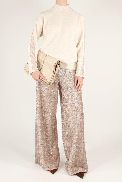 Velvet Palazzo Pants with Sequins