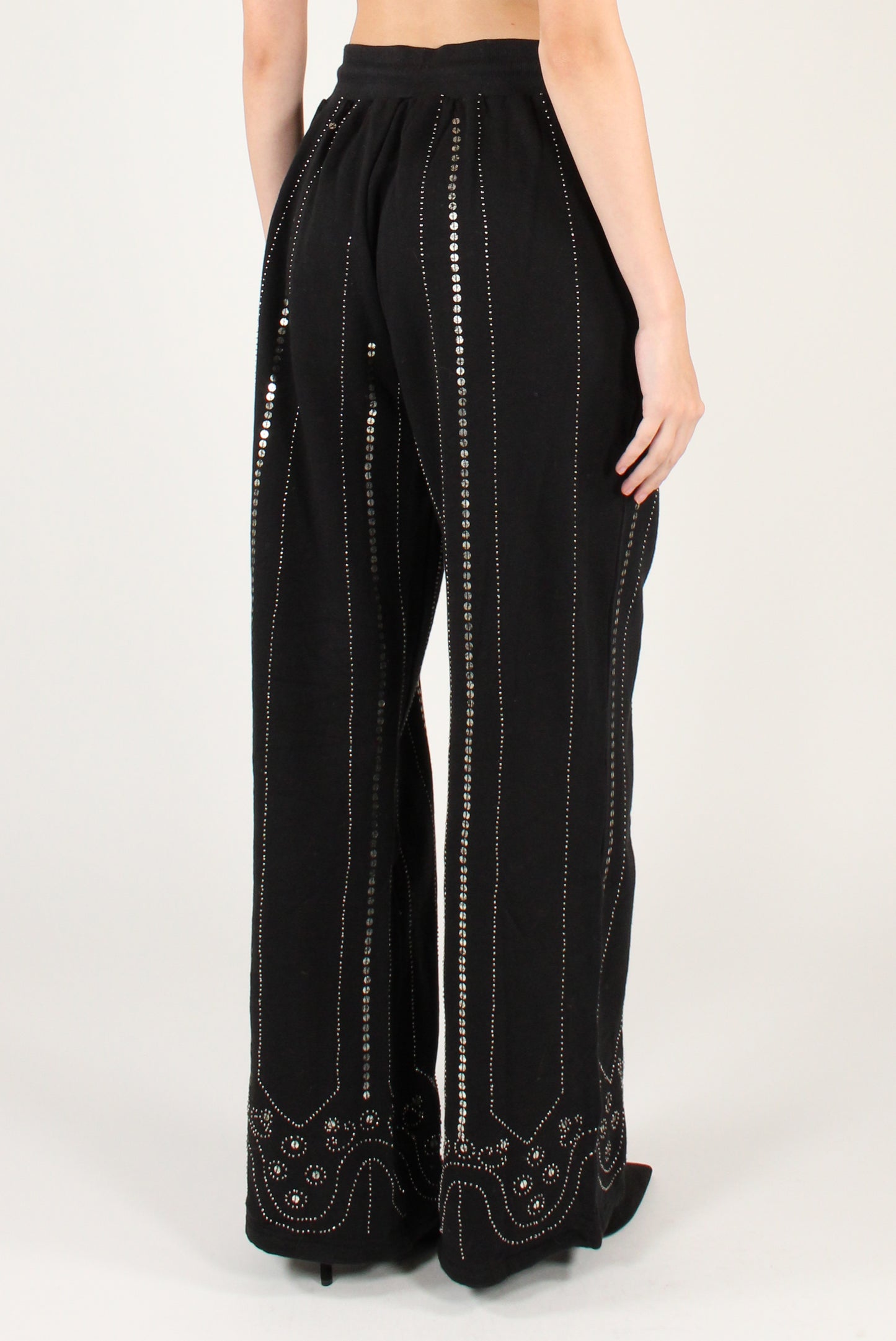 Pantaloni a Palazzo in Felpa con Perline e Paillettes