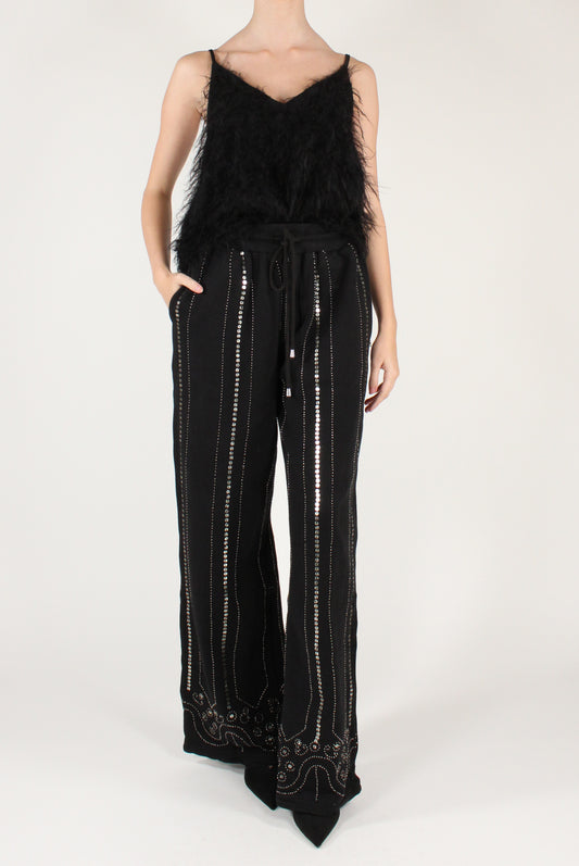 Pantaloni a Palazzo in Felpa con Perline e Paillettes
