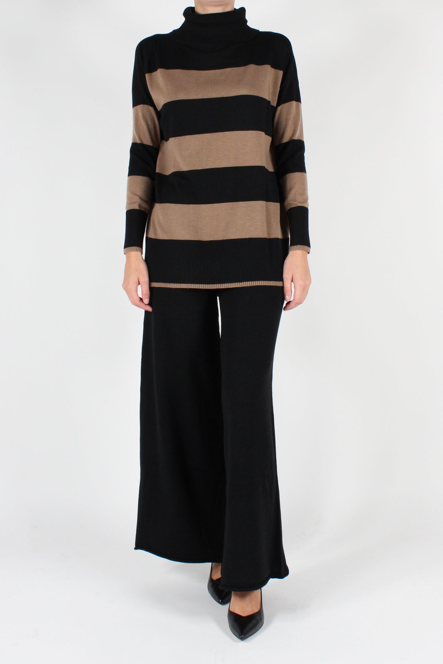 Long Striped Turtleneck Sweater