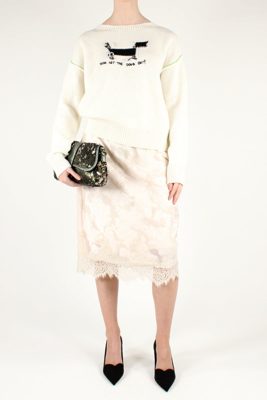 Embroidered Midi Skirt with Lace