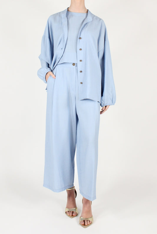 Pantaloni Ampi con Pinces in Misto Viscosa