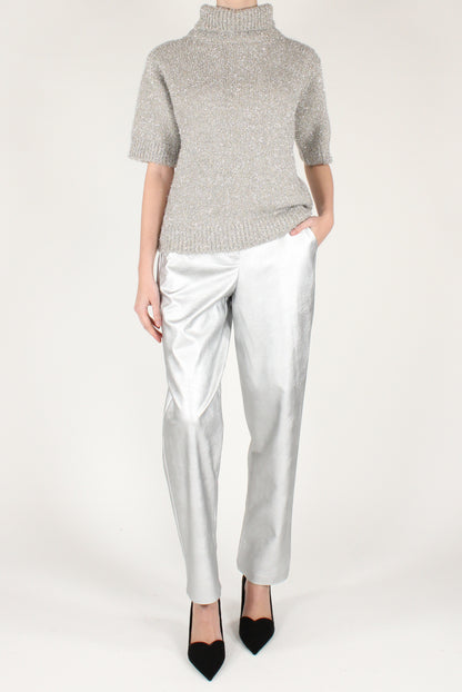 Pantaloni a Sigaretta in Ecopelle Metallizzata