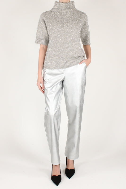 Pantaloni a Sigaretta in Ecopelle Metallizzata