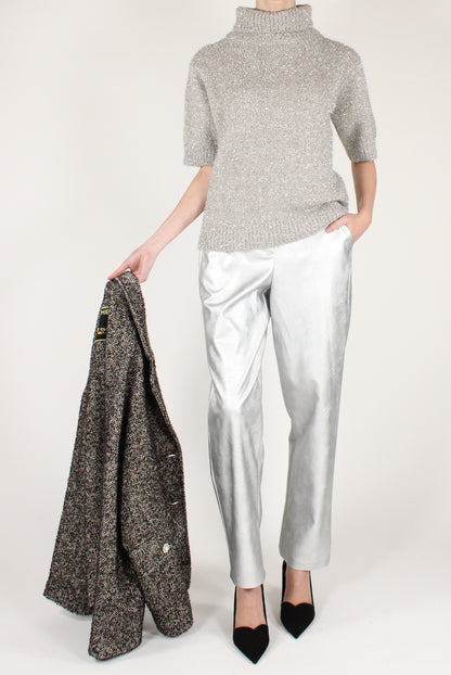 Pantaloni a Sigaretta in Ecopelle Metallizzata