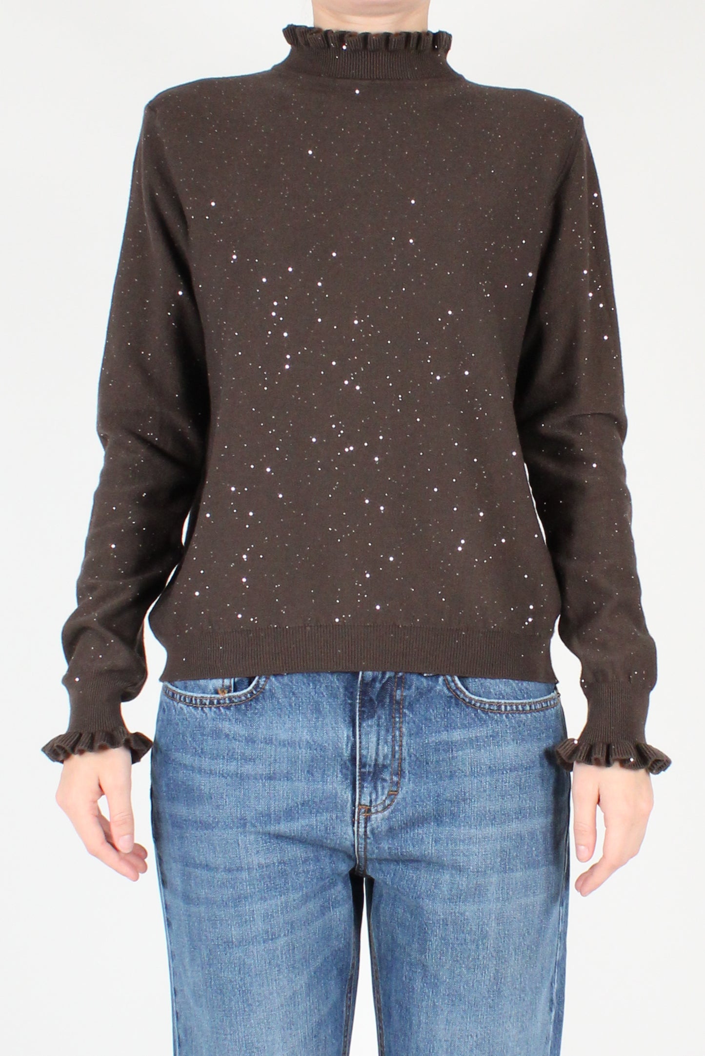 Sweater with Ruffles and Micro Sequins