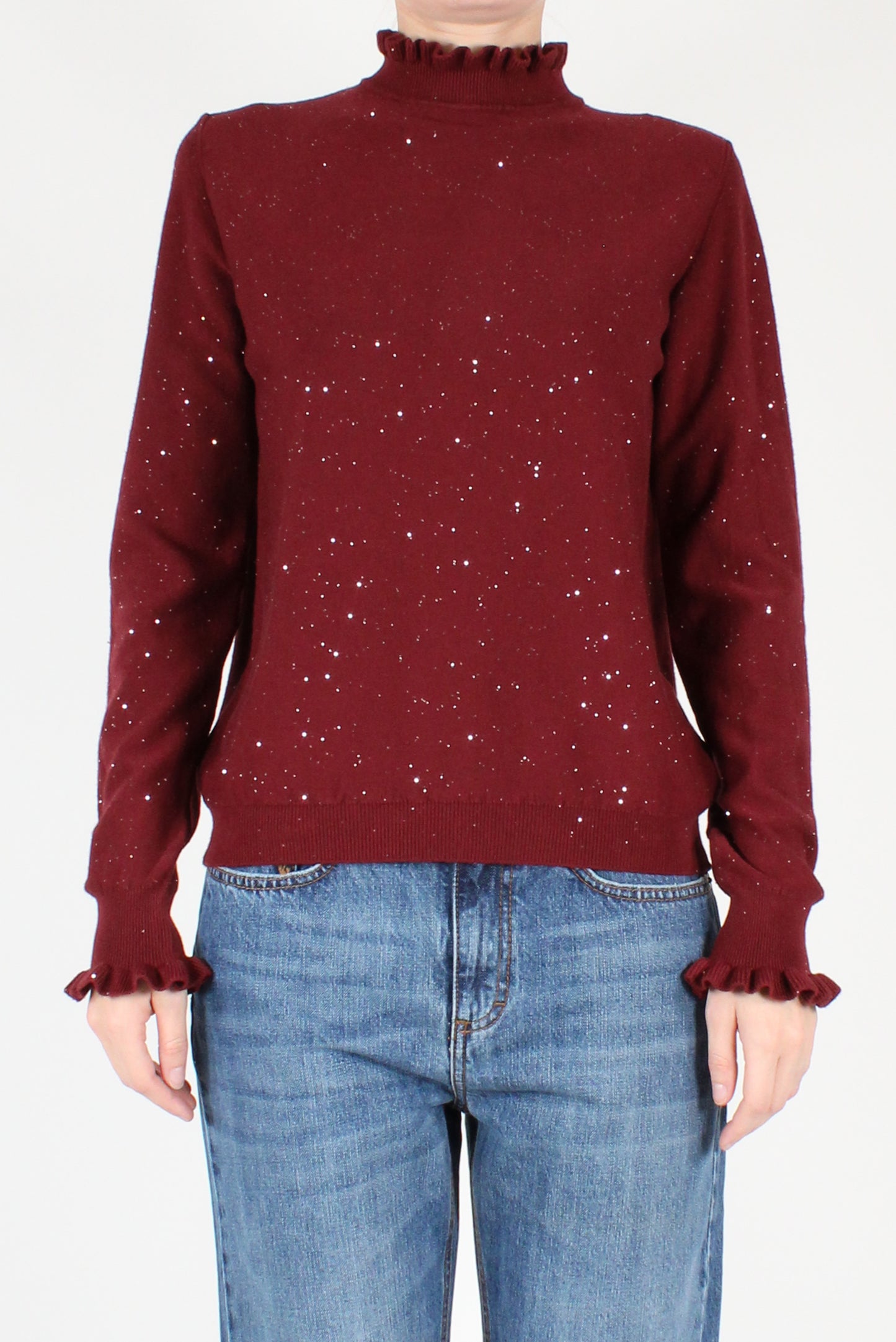 Sweater with Ruffles and Micro Sequins