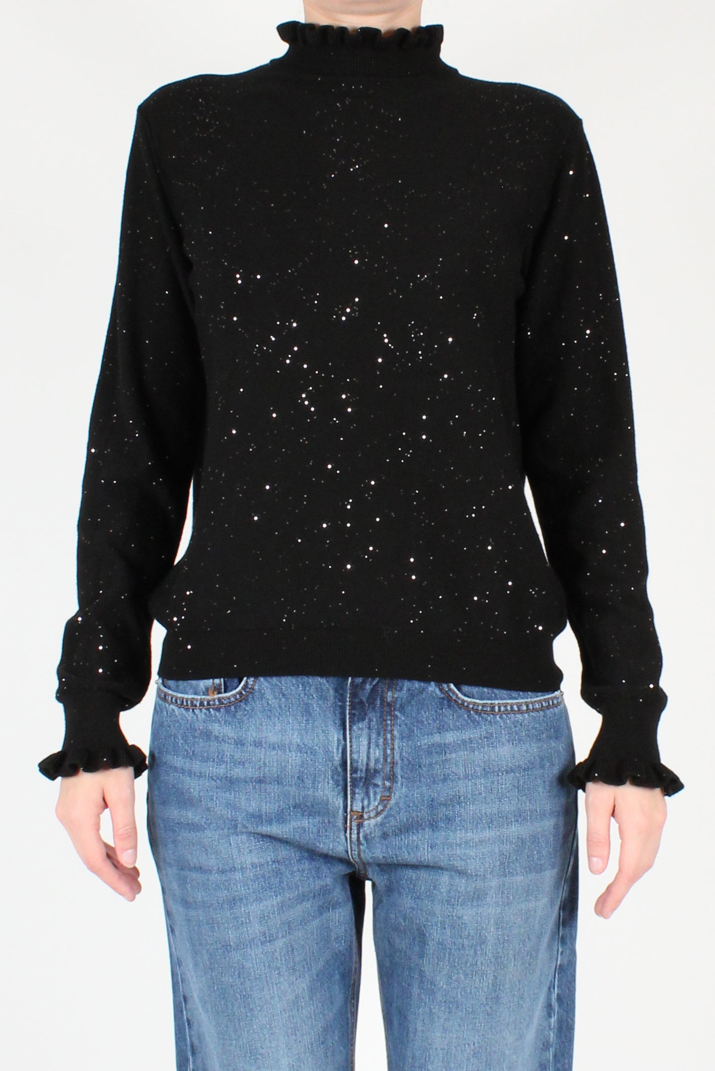 Sweater with Ruffles and Micro Sequins