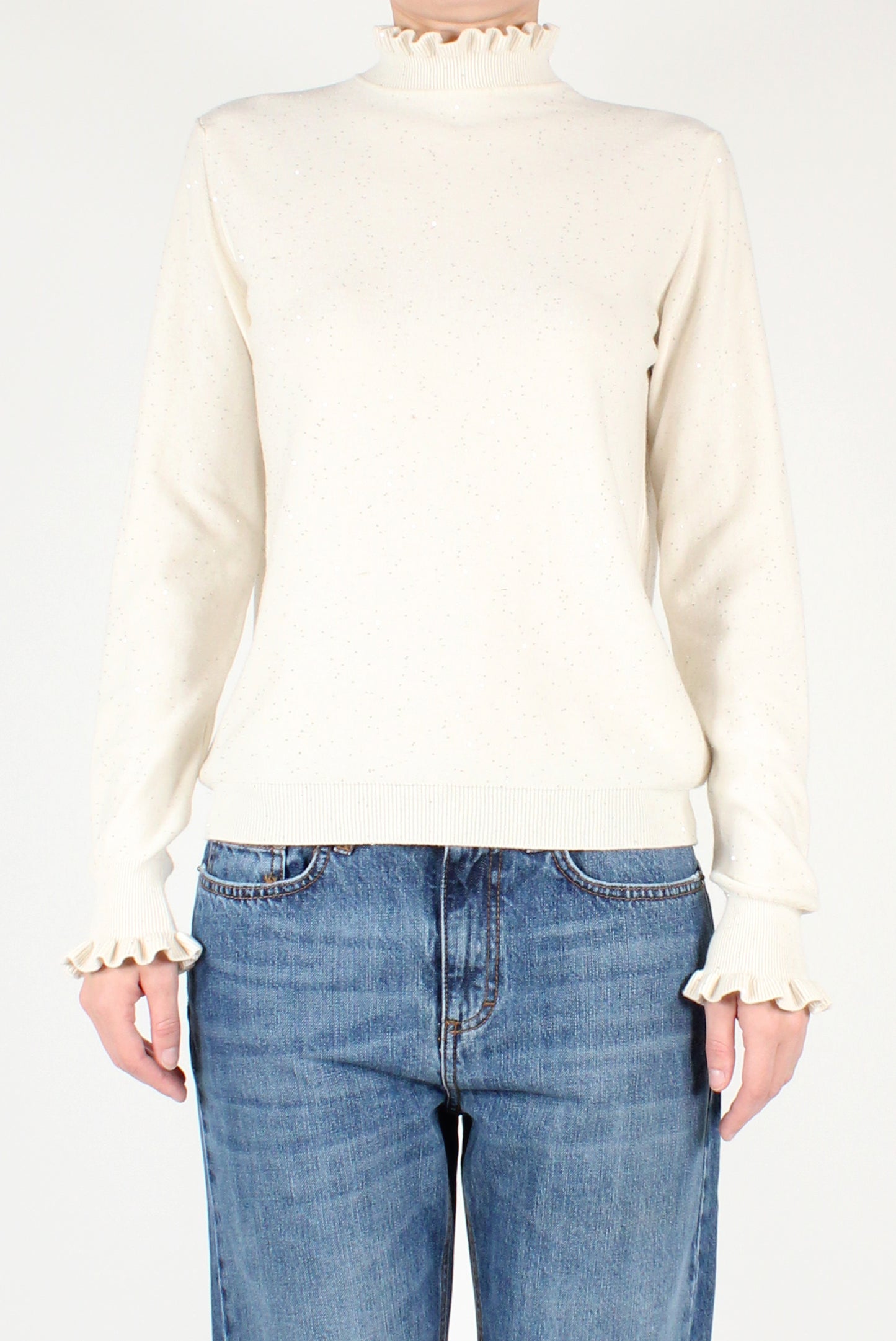 Sweater with Ruffles and Micro Sequins