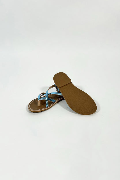 Metallic Flip-Flop Leather Sandals