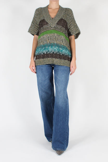 Wool Blend V-Neck Sweater with Lurex