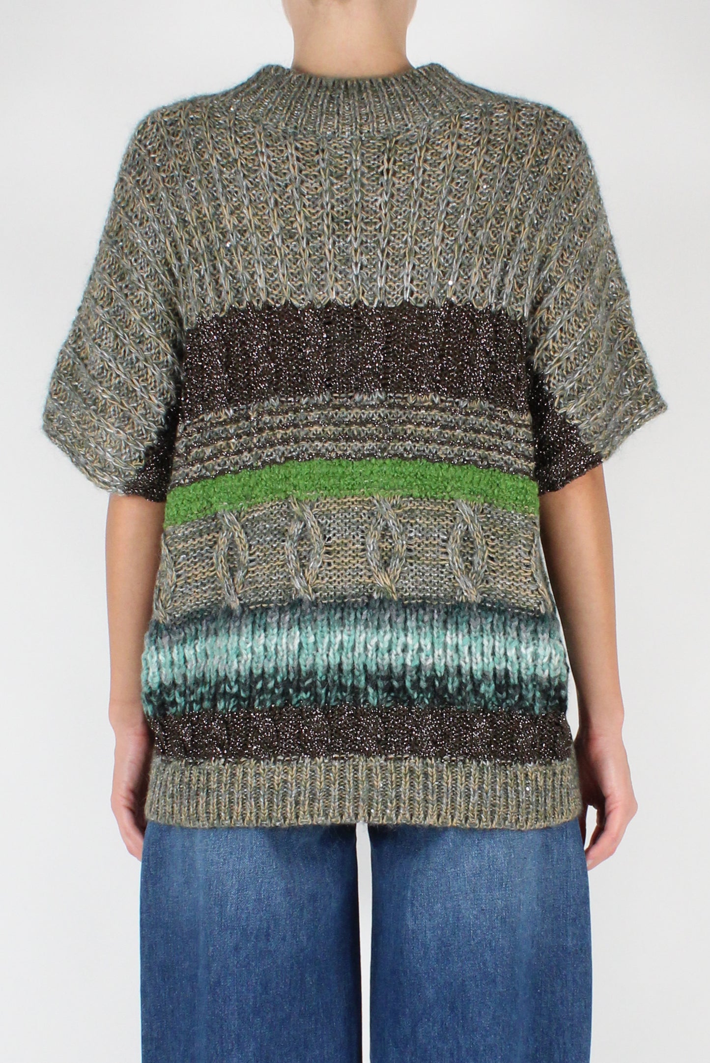 Wool Blend V-Neck Sweater with Lurex