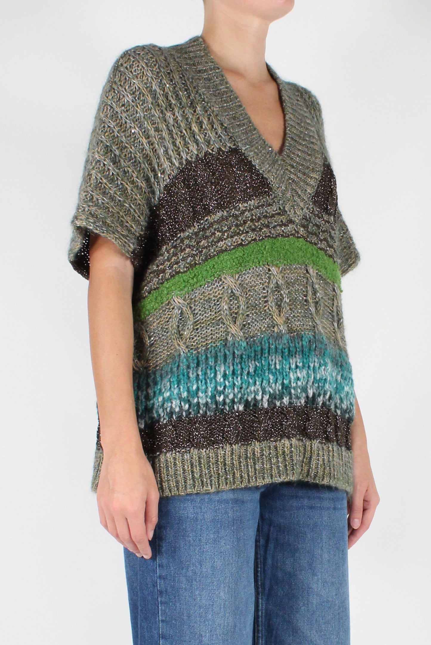 Wool Blend V-Neck Sweater with Lurex