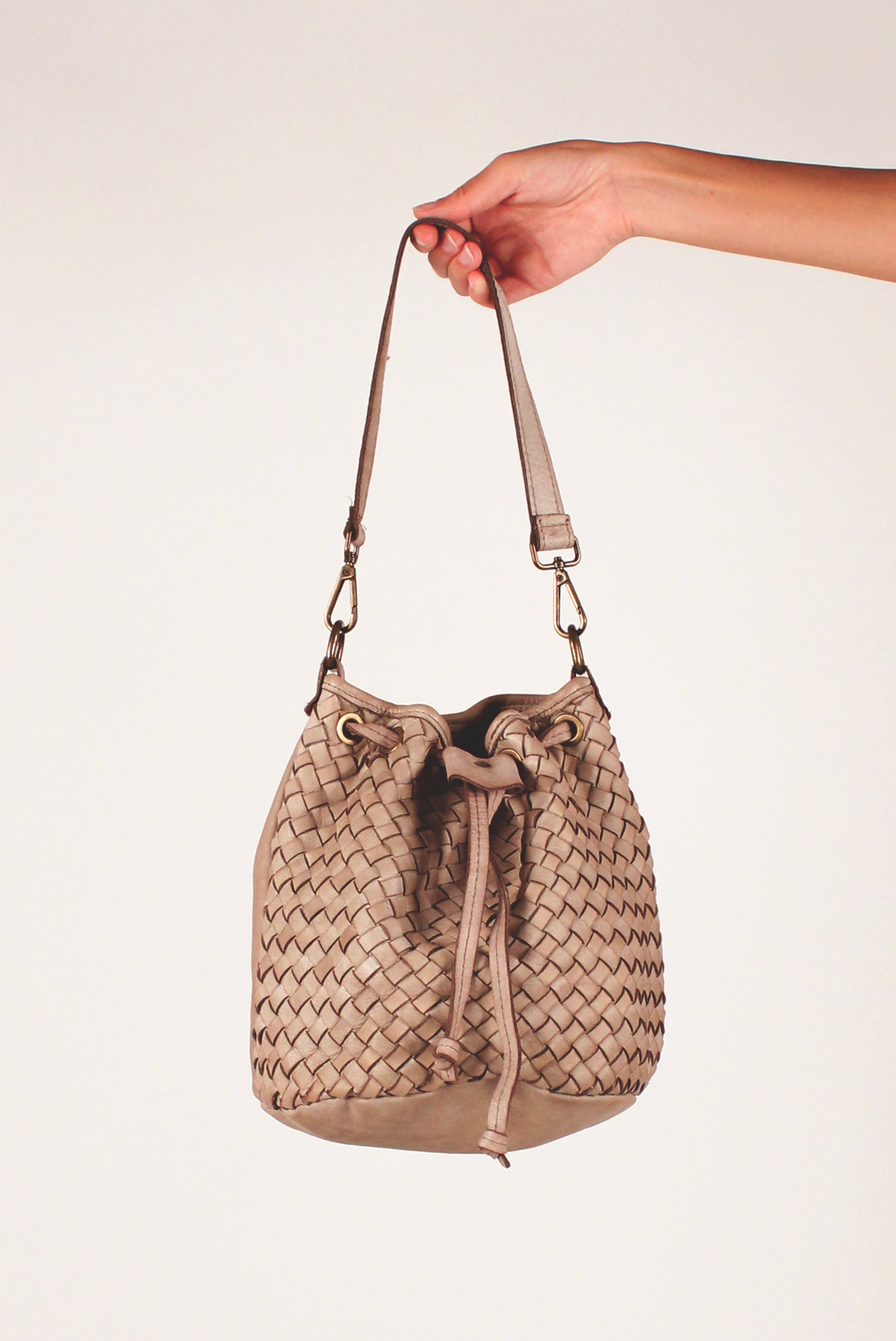 Woven Leather Bucket Bag