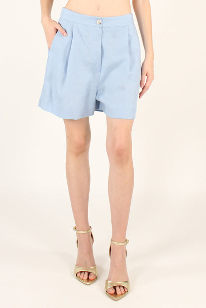 Shorts con Pinces in Puro Lino