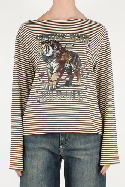 Maglia a Righe Stampa Leone