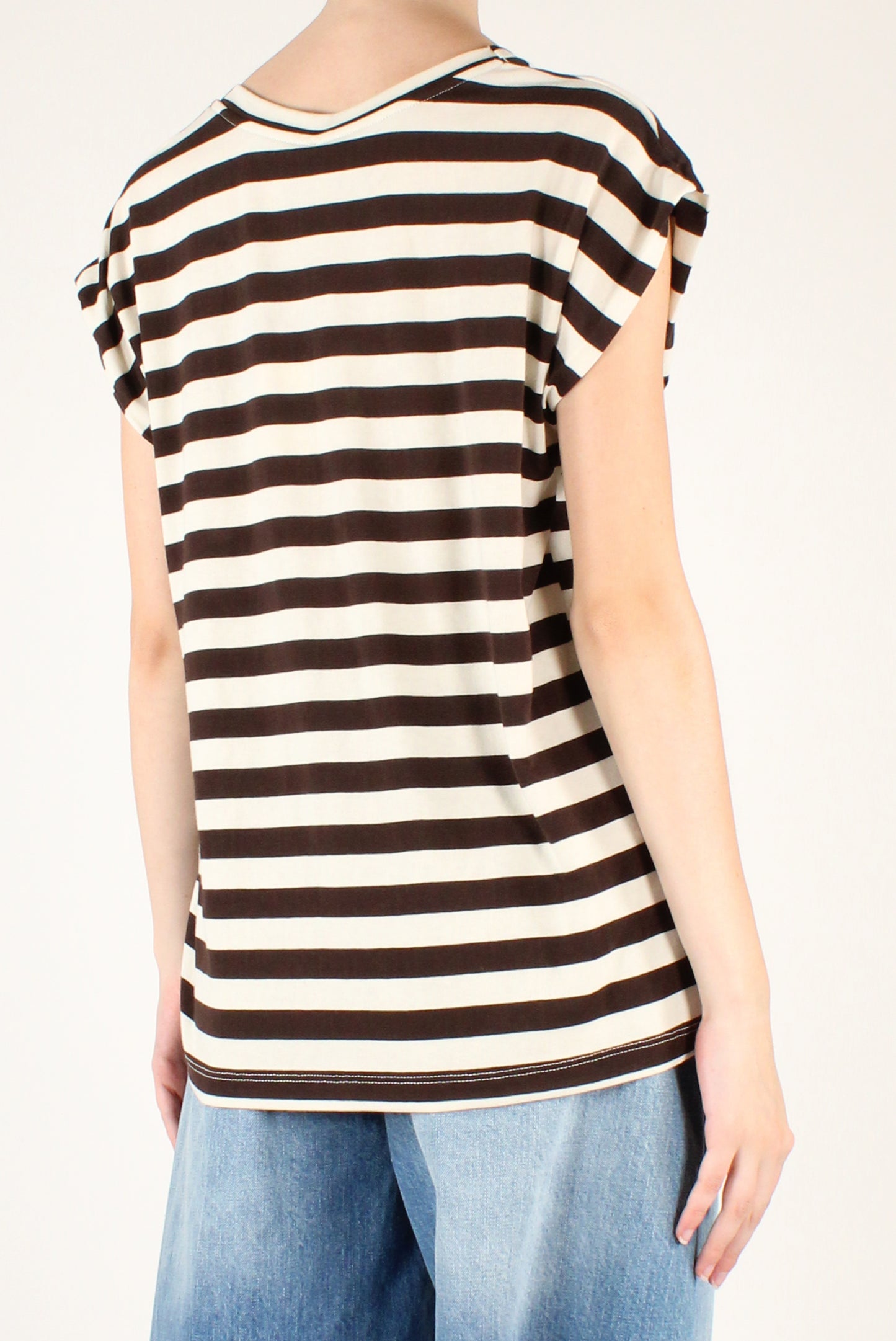 T-shirt Scollo a V a Righe